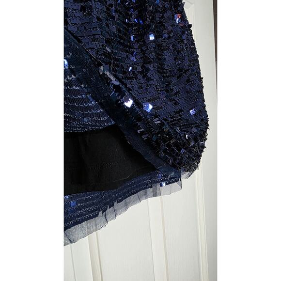 Crewcuts Girls Size 10 Blue Sequin Elastic Waist Skirt Mesh Trim - Picture 3 of 8